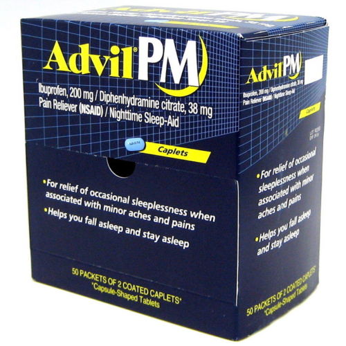 Advil PM Ibuprofen Nighttime Sleep Aid 200mg Coated Caplets, 50 Packets of 2